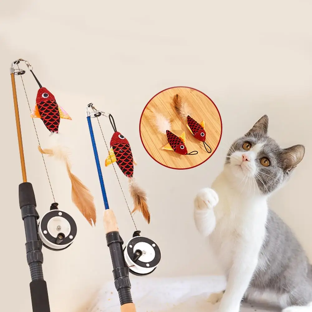 2-in-1pet забавная игрушка для кошек кошка игрушечная Рыба Тип телескопические перья игрушка для кошек удочки моделирование Удочка игрушка для кошек