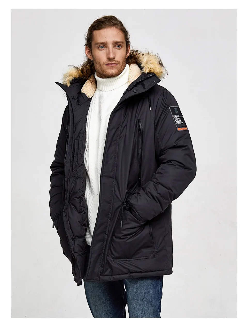 TIGER FORCE-30 градусов, мужская зимняя куртка, средней длины, стеганая парка с капюшоном, тонкое теплое пальто, воротник из искусственного меха, утолщенное пальто