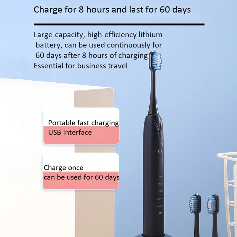 Electric Toothbrush 3 Replacement Brush Heads Battery Sonic Teeth Waterproof Deep Cleaning Included Soft-Bristle Electric Toothbrush 3 Replacement Brush Heads Battery Sonic Teeth Waterproof Deep Cleaning Included Soft-Bristle