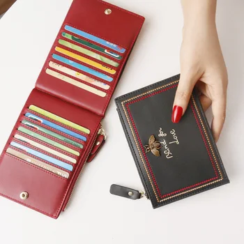 

2020 New Card Female Leather duo ka wei Simple Embroider Line Card Pack Slim Leather Cute Mass Clip