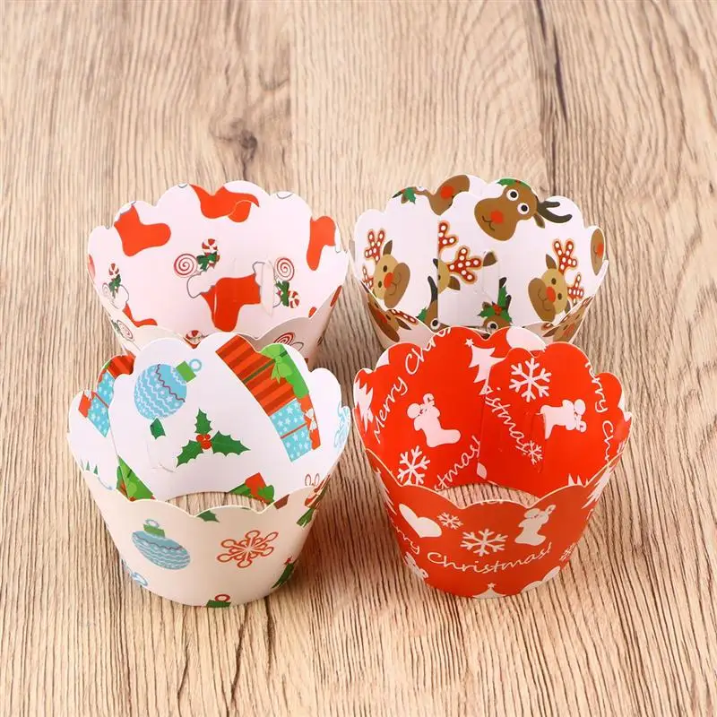 24Pcs /Set Cartoon Christmas Cupcake Wrappers Picks DIY Decorative Unicorn Cake Toppers For Xmas New Year Party Supplies A35