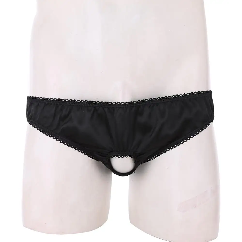 Mens Satin Underwear Sissy Panties with Penis Hole Lingerie Open Front Sexy Underwear Soft Satin Low Rise Sissy Bikini Briefs