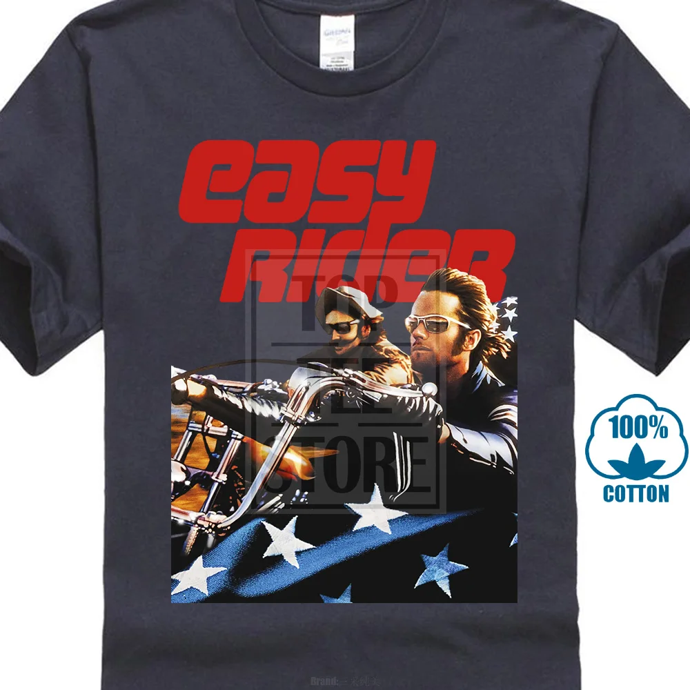 Тёмно-синий Easy Rider Винтаж фильм Американский байкер футболка Размеры S до 4Xl 019996 - Цвет: Тёмно-синий