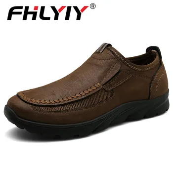 

2020 Brand Spring Fashion Leather Mens Casual Shoes Outdoor Sneakers Men Loafers Ultralight Breathable Men's Shoes Plus Size 47