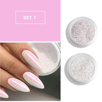 

2 Box/Set Mermaid Nail Glitter Aurora Unicorn Sequins 3D Nail Art Chrome Pigment Dust Powder Decorations Gel Polish Manicure