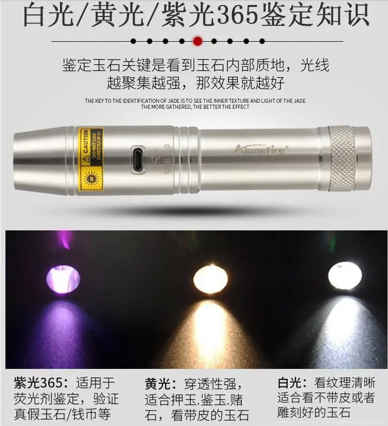 AloneFire SV330 Jade Flash светильник USB Перезаряжаемый УФ светодиодный 365nm фиолетовый светильник Ультрафиолетовый фонарь для ювелирных изделий Янтарный Money18650battery