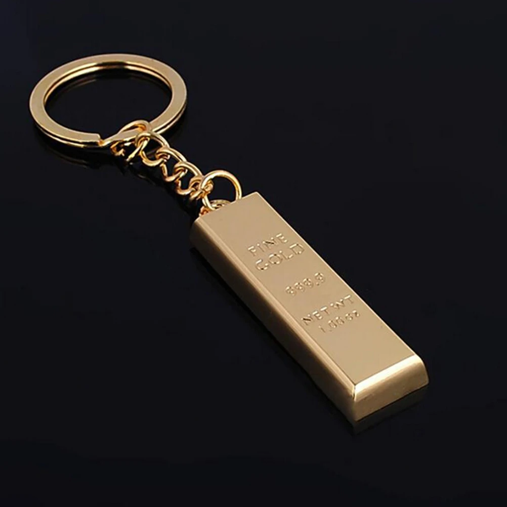 Creative 1pc Metal Fake Gold Bar Ingot Bullion Keychain Key chain Keyfob W7Y1