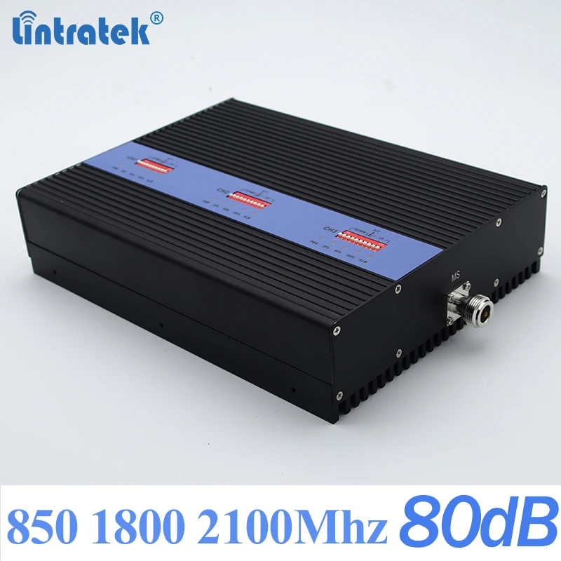 Lintratek 80dB GSM 2G 3g 4G усилитель Сигнала CDMA 850 1800 2100 МГц повторитель 25dBm трехдиапазонный