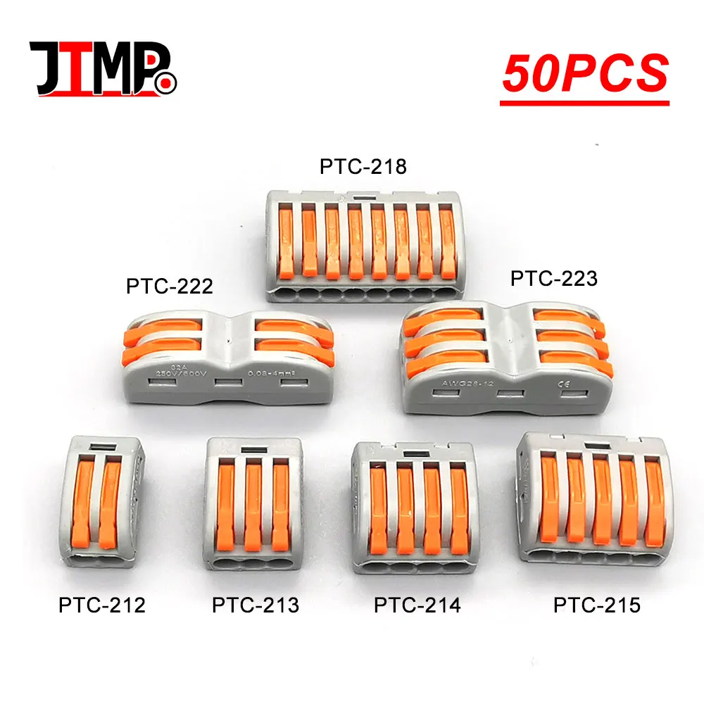 

50pcs Universal Quick Wire Connector Push-in Conductor Terminal Block Wiring Cable Connectors PTC 212 213 215 222 223