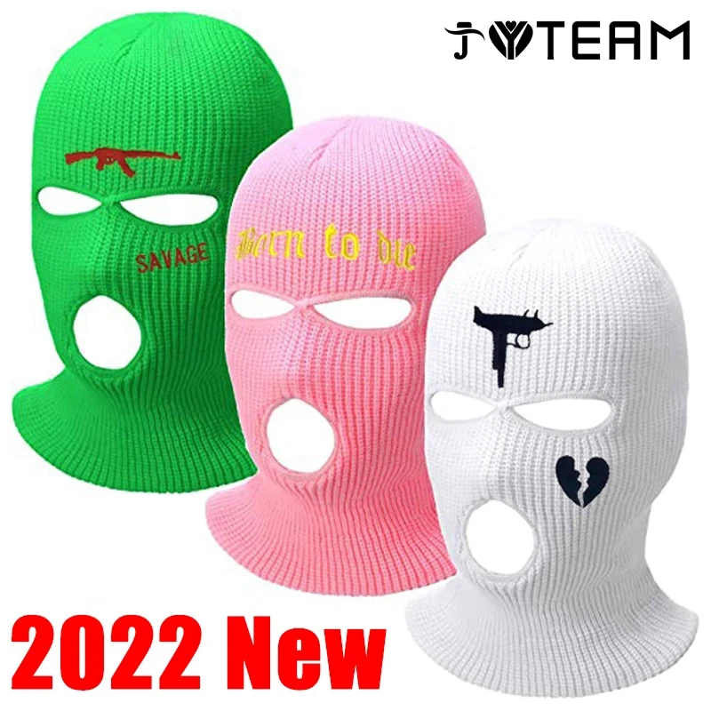best beanies 2022 New Fashion 3-Hole Knitted Full Face Cover Ski Neck Gaiter Winter Balaclava Warm Knit Beanie for Outdoor Sports балаклава green skully hat