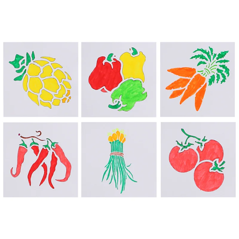 

Vegetables Stencils Handmade DIY Scrapbook Painting Template Diary Doodle Hollow Hand Book Graffiti Ruler Office School Supplies