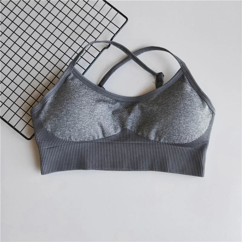 gray bra Бесшовный комплект для йоги, тренировочная одежда, спортивная одежда для женщин, высокая талия, леггинсы для спортзала, колготки, мягкий пуш-ап спортивный бюстгальтер, 2 шт., спортивные костюмы - Цвет: gray bra