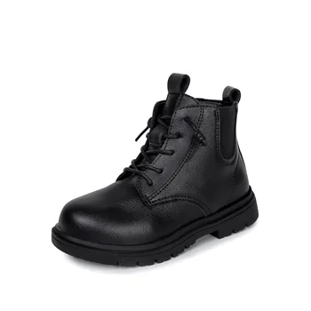 

COZULLAA Autumn Kids Girls Fashion Lace-Up Work Boots Leather Shoes Children Boys Waterproof Ankle Boots Size 26-36