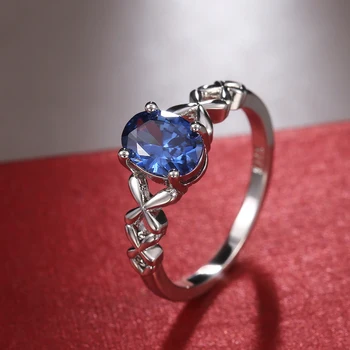 

Huitan Luxury Deep Blue Wedding Ring Classic Simple 4 Claws Zircon Stone High Quality Women Ring Engagement Party Female Jewelry