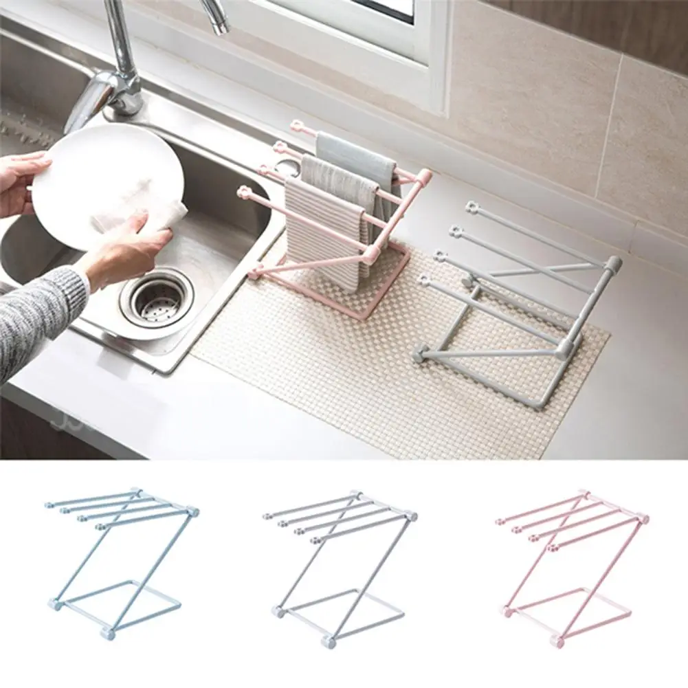

Folding Towel Stand Rack Kitchen Washing Cloth Draining Plastic Organizer Shelf Folding Durable Towel Organizer space-saving