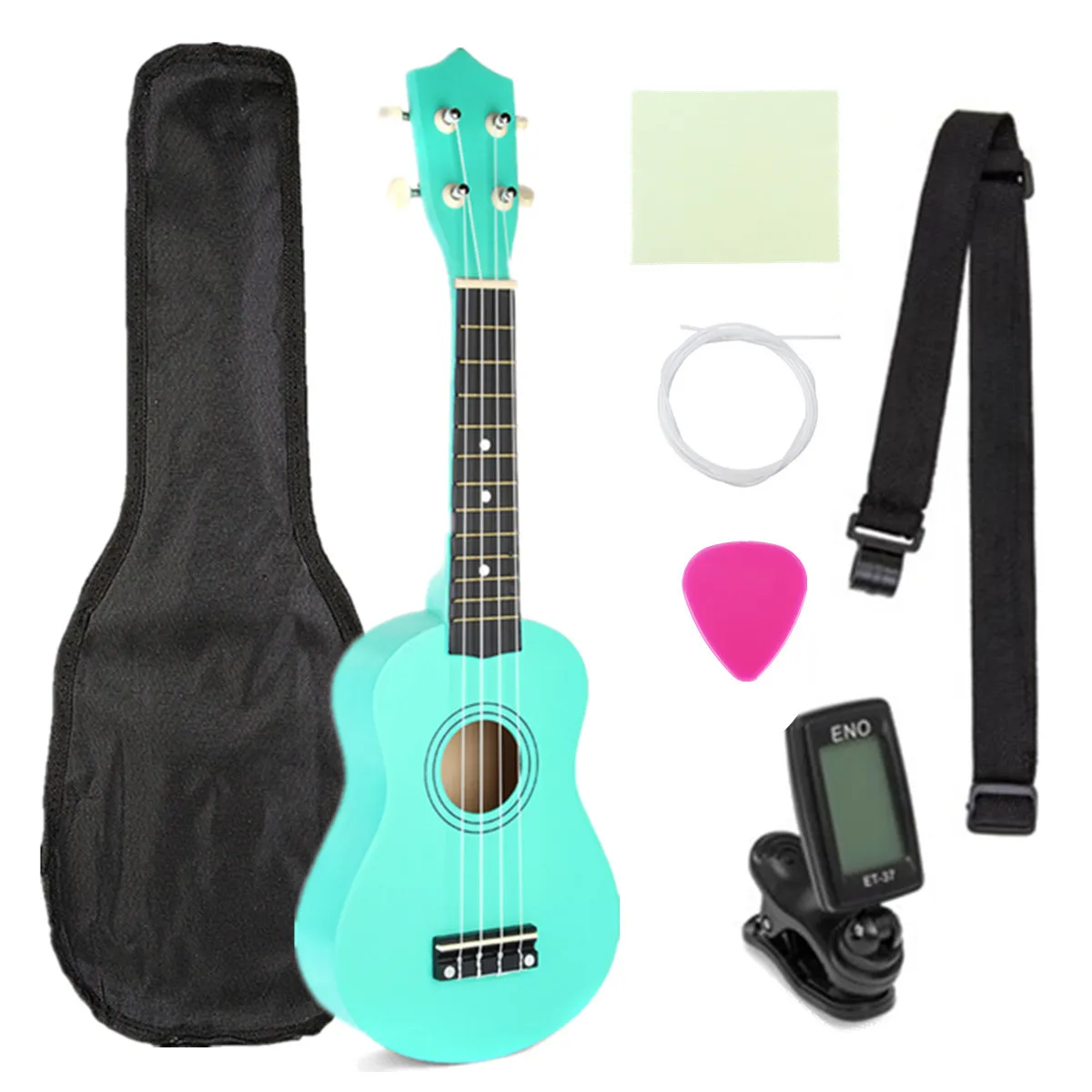Ukelele Soprano de 21 pulgadas, de tilo verde, 4 cuerdas, instrumento Musical Hawaiano, ukelele, guitarra Soprano con sintonizador de bolsa Gig