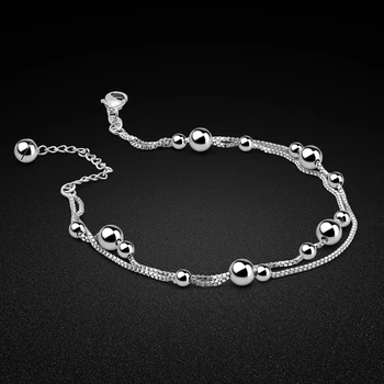 

Summer popular silver jewelry women's 925 sterling silver anklet original silver bead chain ankle bracelet beach accessories