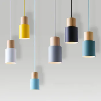 

Designer Nordic simple Wood Pendant Lights led hang lamp Colorful Aluminum fixture Kitchen Island bar hotel home decor MJ924