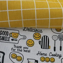 50x150 см хлопок льняная ткань желтый проверить улыбающееся лицо приготовления пищи DIY Материал HR03