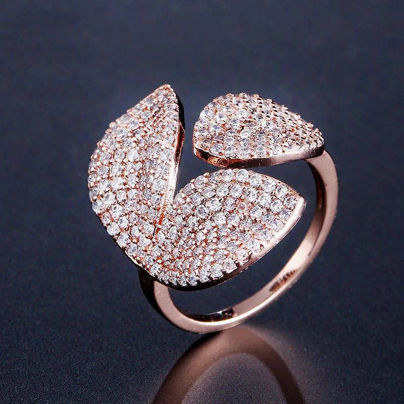 Rose Gold Color Целлюлозный лист моделирование серебро 925 ювелирные изделия кольцо с камнями для женщин розового золотистого цвета отверстие Регулируемый Темперамент Подарок Вечерние - Цвет камня: Rose Gold Color
