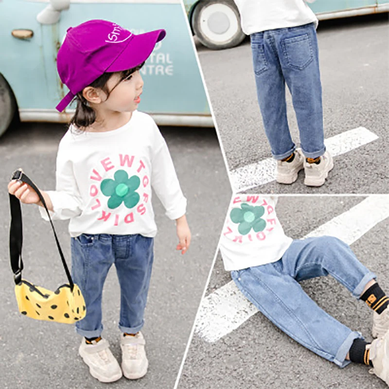 Детская одежда; джинсы; сезон весна-осень; однотонные брюки; джинсы для отдыха для маленьких девочек; 2 цвета