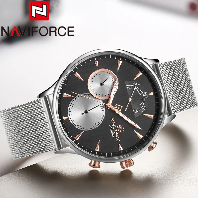 NAVIFORCE модные мужские часы лучший бренд класса люкс военные спортивные мужские часы Дата Неделя сетка из нержавеющей стали Кварцевые Мужские наручные часы 3010