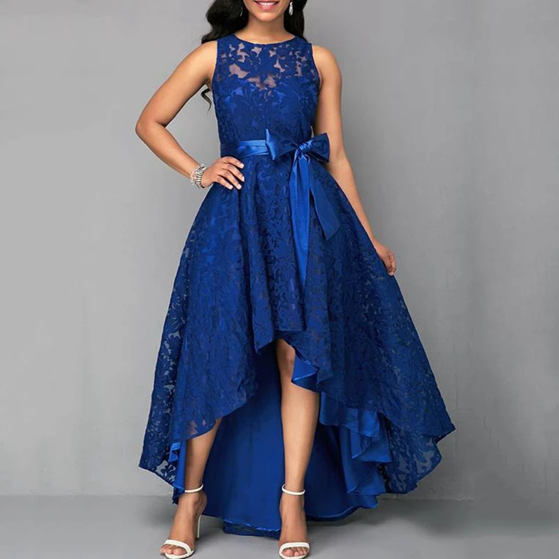 Wipalo для женщин; Большие размеры Винтаж без рукавов, высокая пройма подол опоясанный Кружева вечерние платье Высокая Талия Сплошное Длинное платье S-5XL дамы Vestidos - Цвет: Ocean Blue