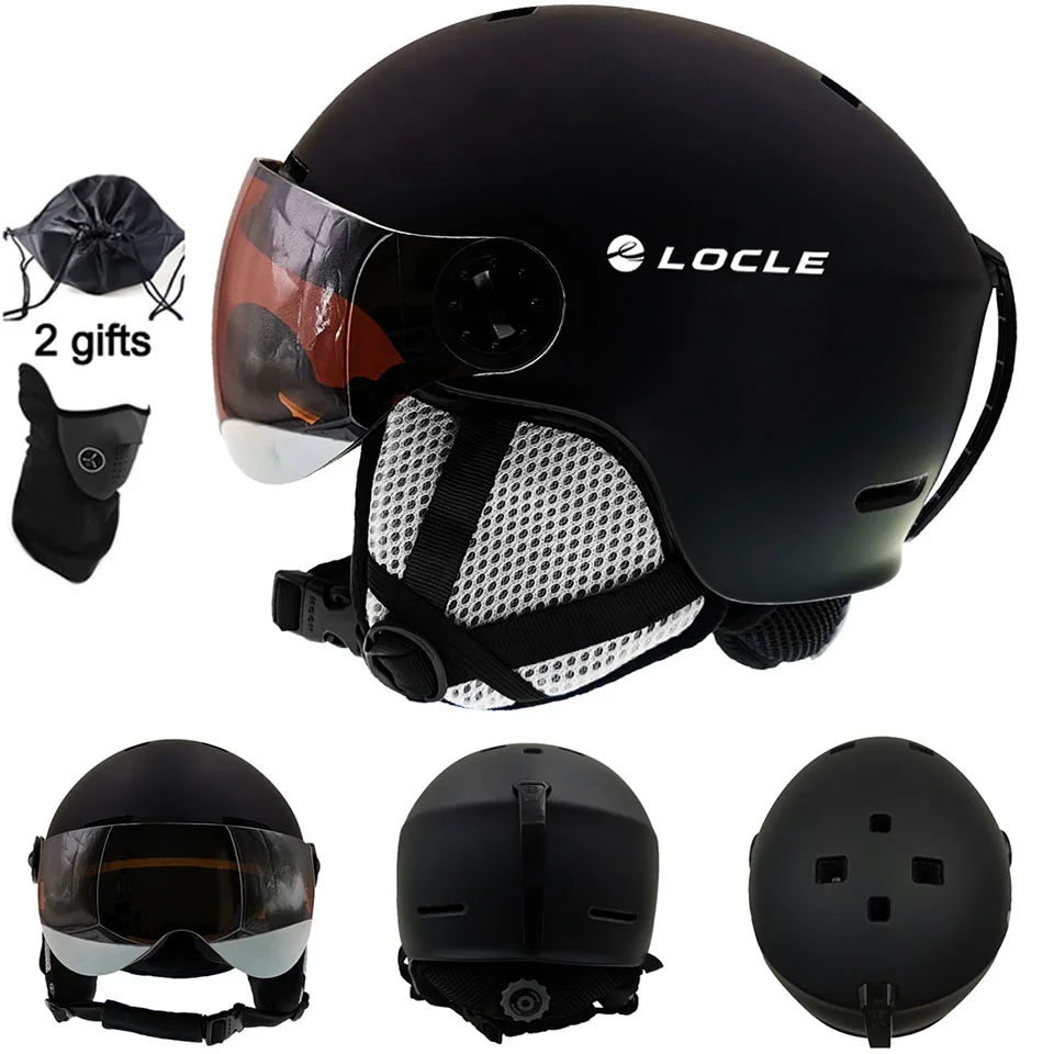 LOCLE Goggles лыжный шлем In-Mold PC+ EPS CE сертификат Зимний лыжный шлем Спорт на открытом воздухе лыжный сноуборд Скейт снежные шлемы - Цвет: Black Helmet