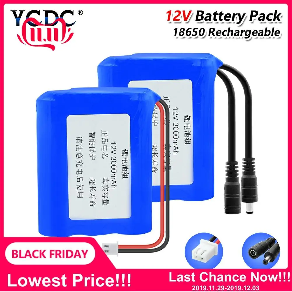 

12v Lithium Li-ion 18650 Battery Pack 3000/6000/9000mAh With XH 2.54mm/DC 5.5x2.1mm Connector For Vacuum Cleaner LED Light