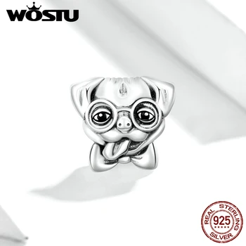 

WOSTU Cute Puppy Genuine 925 Sterling Silver Blue Enamel Pendant Charm for Bracelet or Necklace Fine Jewelry make FIC1626