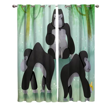 

Gorilla Ape Forest Jungle Group Curtains For Kids Boy Girl Bedroom Living Room Cortinas Custom Drape Kitchen Window Curtains