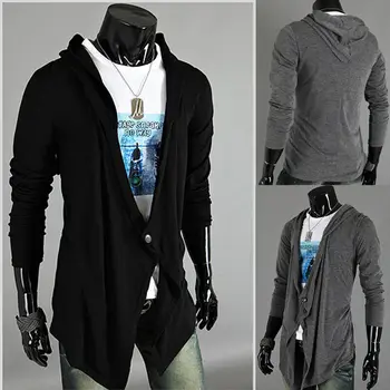 

Men Irregular Knitted Hooded Cardigan Long Sleeve Coat Jacket Outwear Sweater #B