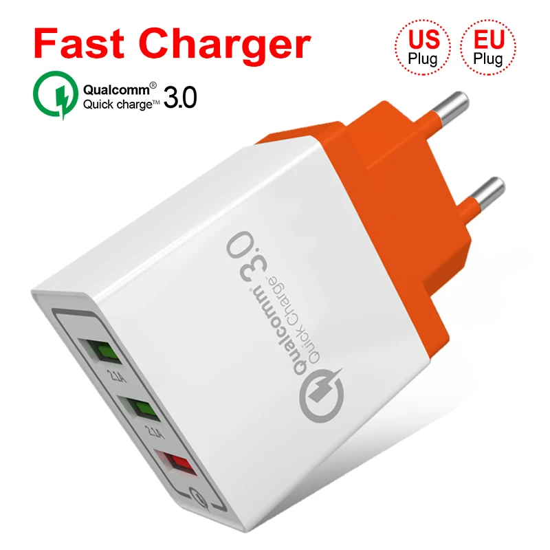 

QC3.0 3 USB Quick Charge Wall Plug for iPhone 7 8 X XR 18W USB Universal Mobile Phone Fast Charger for Samsung s8 s9 Huawei