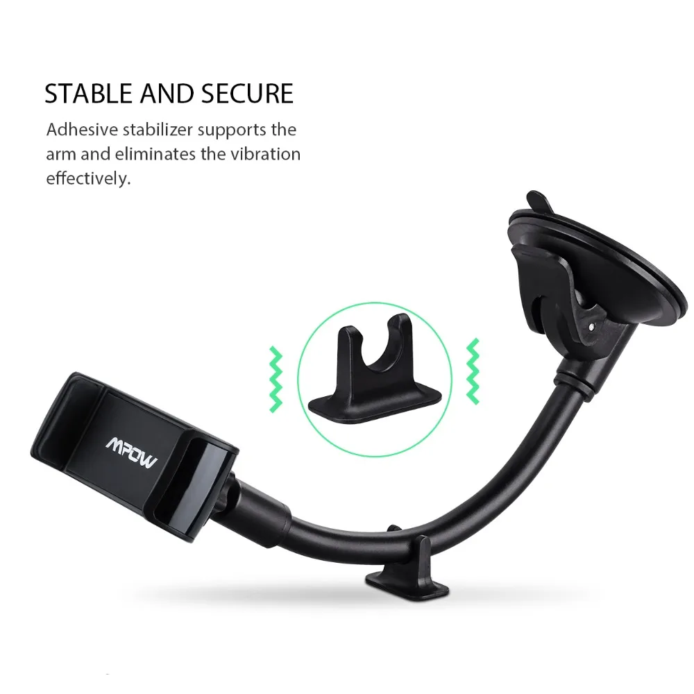 Mpow Universal Windshield Dashboard Car Phone Holder Long Arm Phone Mount Cradle GPS Holder With Extra Base For iPhone XSX87 (2)