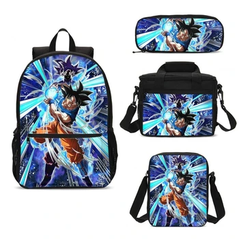 

4Pcs/Set Portfolio School Bag For Boys Girls Cartoon Anime Dragon Ball 3D Printing Backpack Ice Bag Kids Bookbag Mochila Escolar
