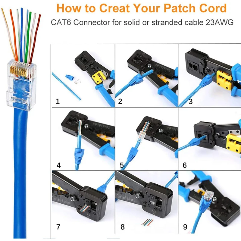 Connettori RJ45 Passanti - 100 Pezzi Connettore RJ45 Cat6 per CAT6