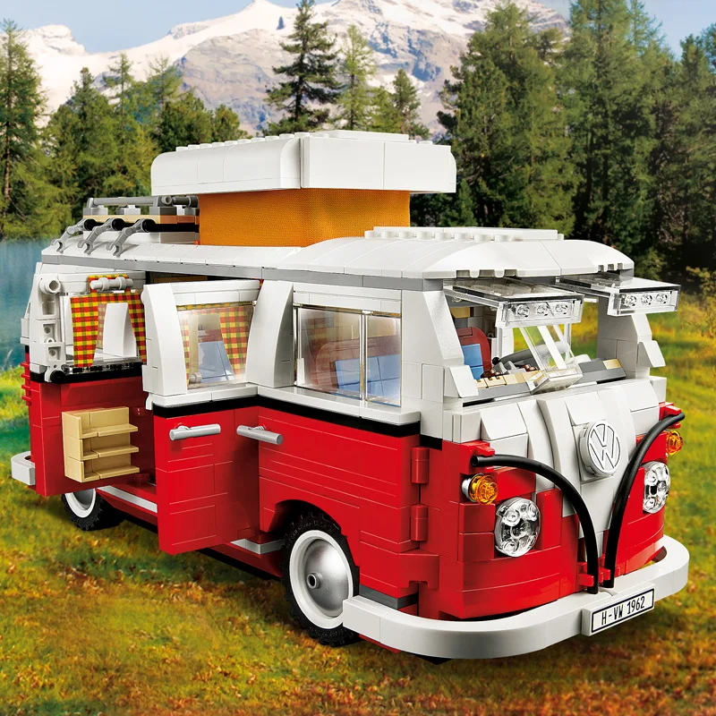21001 T1 Camper Van, Классическая модель автобуса, серия Creator, строительные блоки, игрушки для детей, рождественские подарки, совместимы с 10220