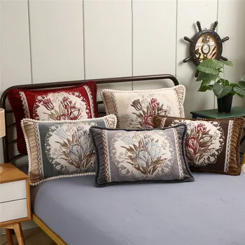 

45*65cm Lumbar Pillow Case European Embossed Jacquard Floral pattern Luxurious Back Waist Cushion Cover Cojines Home Decorative