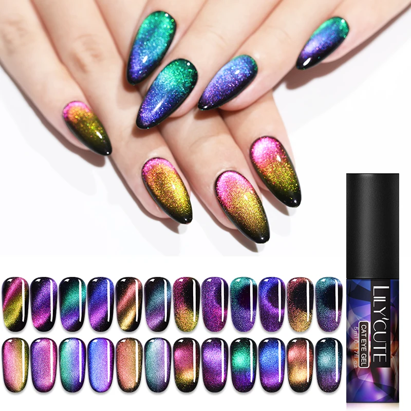 

LILYCUTE 5ml Auroras Magnetic UV Gel Polish 7D Shining Chameleon Purple Green Soak Off Nail Art Painting UV Gel Varnish