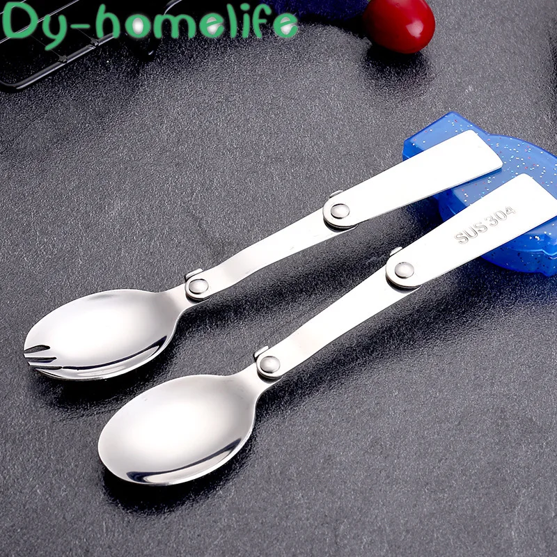 

304 Stainless Steel Spoon Fork Folding Spoon Three Folding Spoon Fork Student Portable Tableware Set Office Travel Supplies