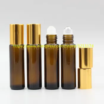 

wholesale 10ml brown glass bottle glass or steel roller,roll-on essential oil Refillable perfume deodorant liquid bottle