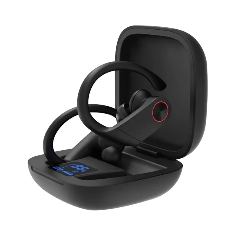 B4 TWS 5,0 Bluetooth наушники с крючком и HD микрофоном, шумоподавляющая спортивная Гарнитура, светодиодный дисплей, беспроводные наушники - Цвет: Черный