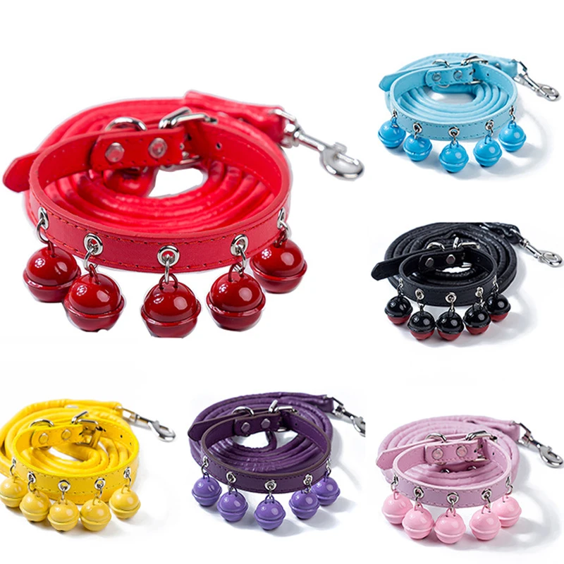 

5 Colors small bell PU Leather Collar For Dog Pet Accessories Dog Collar and Leash For Small Large Dogs