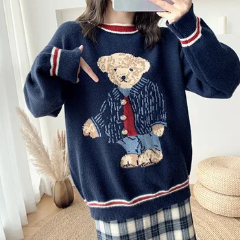 

Sweater For Women 2020 New Autumn Winter Outwear Round Neck Pullover Knit Carton Fashion Casual Female Simple All-match