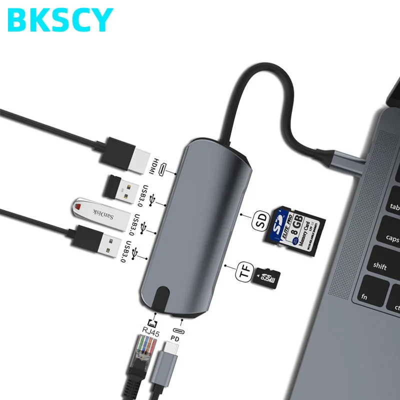 

BKSCY Type C HUB Multi-Function Usb Hub Type-C Splitter HDMI RJ45 PD Adapter for Macbook Pro Laptop Accessories Type C Usb Hub