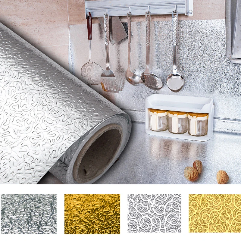 Kitchen Oil Proof Waterproof Stickers Aluminum Foil Kitchen Stove Cabinet Self Adhesive Wall Sticker Diy Wallpaper Wall Stickers Aliexpress