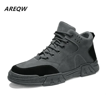 

2020 Autumn and Winter Warm Men's High Solid Color Fashion Trend Ankle Boots Round Head Flat Comfortable Wild Men's Boots