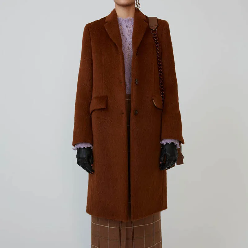 

2019 Autumn and Winter Classic Wool Coat Women Single-breasted Loose Ladies Coat Wool & Blends