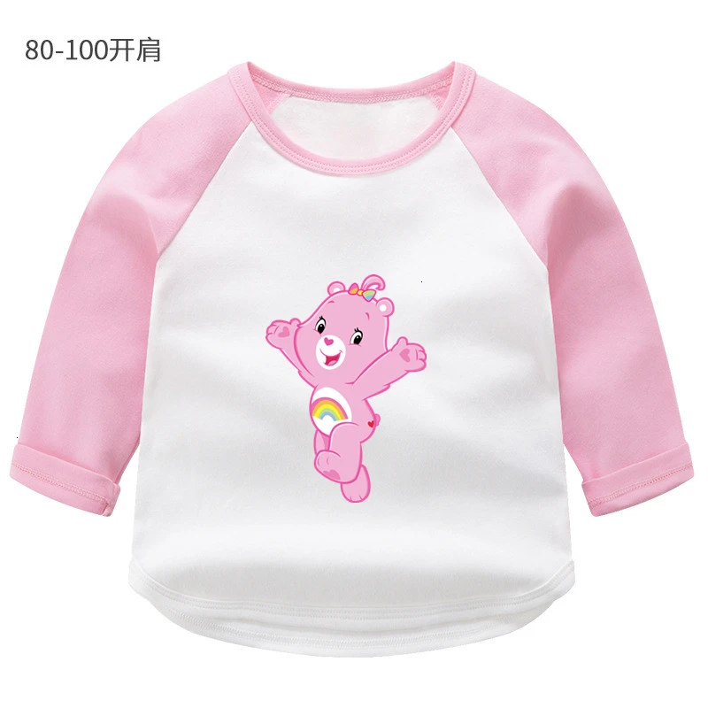 Summer O-Neck Tops Boys Girls Care Bears splice color Long sleeve T-shirt Kid Children Cartoon T shirt Baby - Цвет: as picture