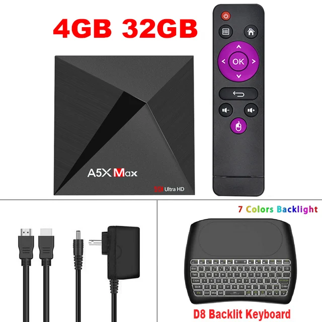4G32G-D8 Keyboard Smart Android 9,0 tv Box A5X MAX 4G+ 32G RK3318 четырехъядерный поддержка 4K HDR 3,0 USB 2,4G Wifi Bluetooth 4,1 телеприставка медиаплеер - Цвет: 4G32G-D8 Keyboard